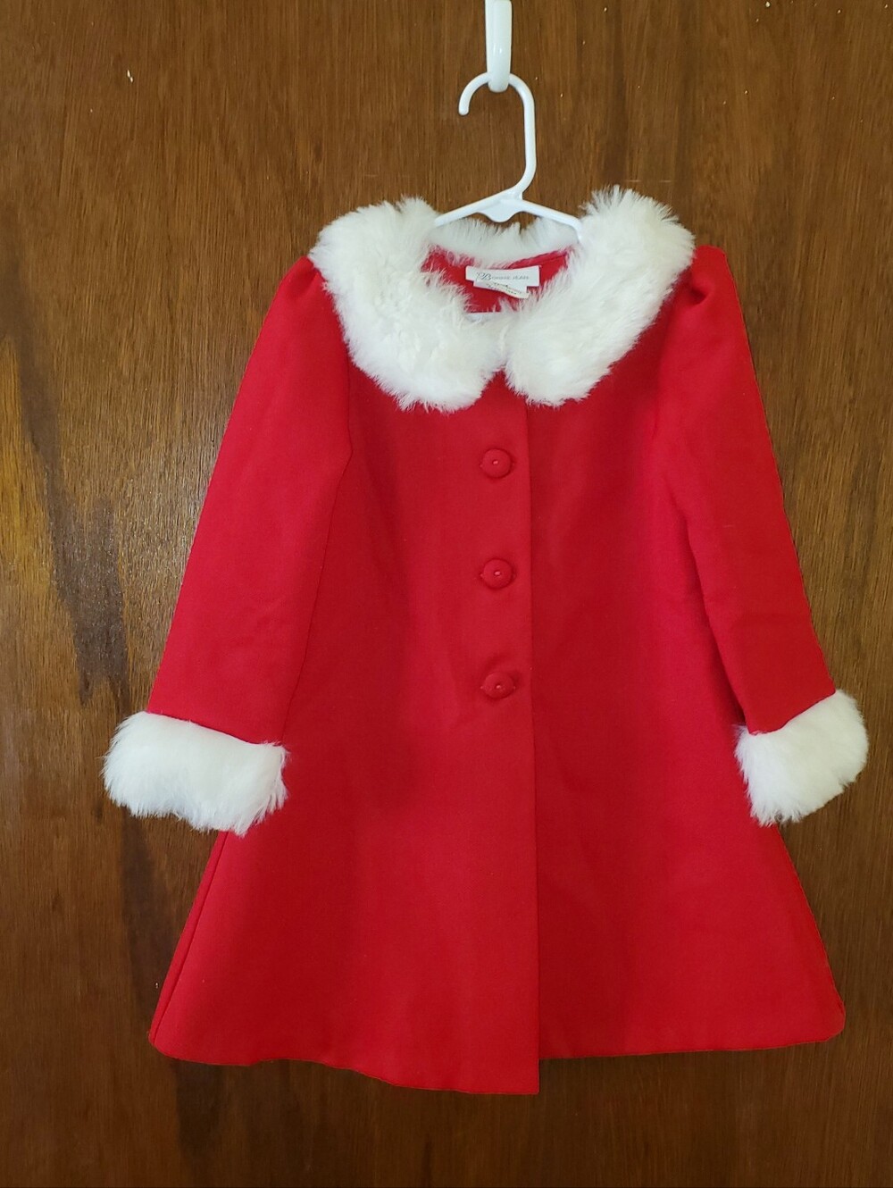 Bonnie Jean Red Christmas Coat with White Faux-Fur Trim Sz 3t